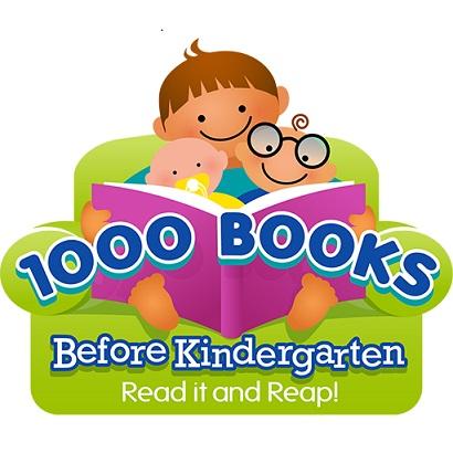 1000 books before kindergarten text, children holding a book